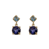Aretes dobles topacios y tanzanitas oro 14k