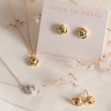 Aretes rosa y zafiros oro 14k