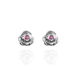Aretes rosa y rubí plata